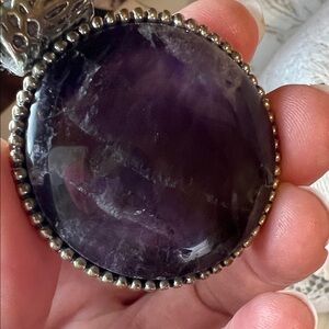 Purple Amethyst and Silver Round Pendant